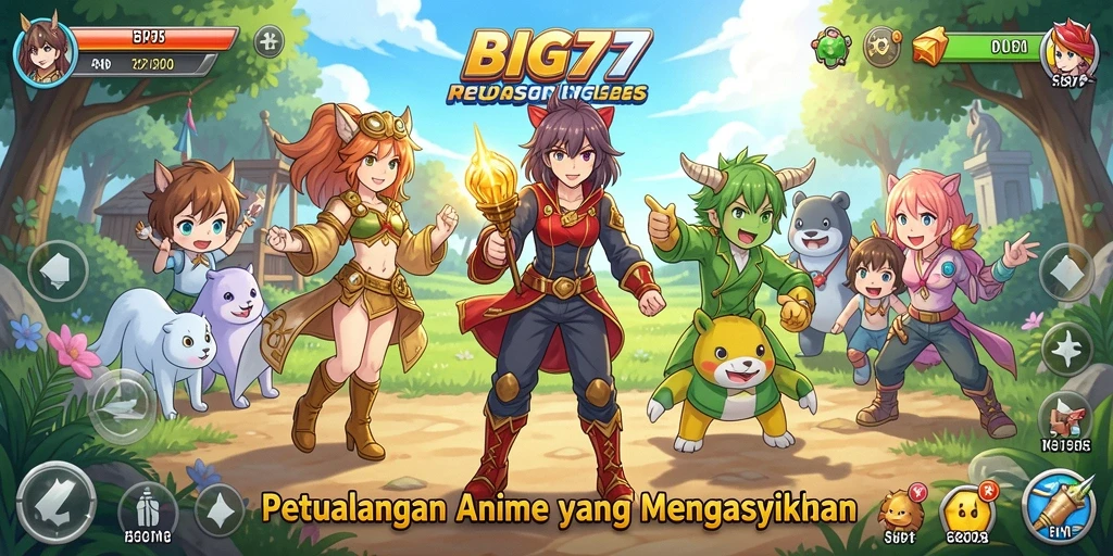 Tampilan utama gameplay <strong>BIG77</strong> dengan karakter Anime yang dinamis.