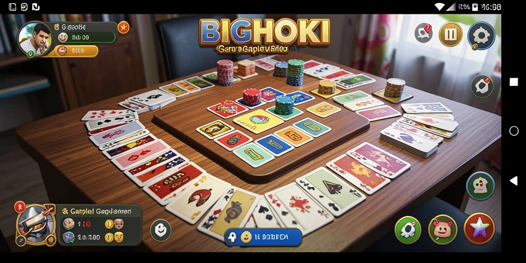Tangkapan layar gameplay BIGHOKI dengan teman-teman bermain Gaple.