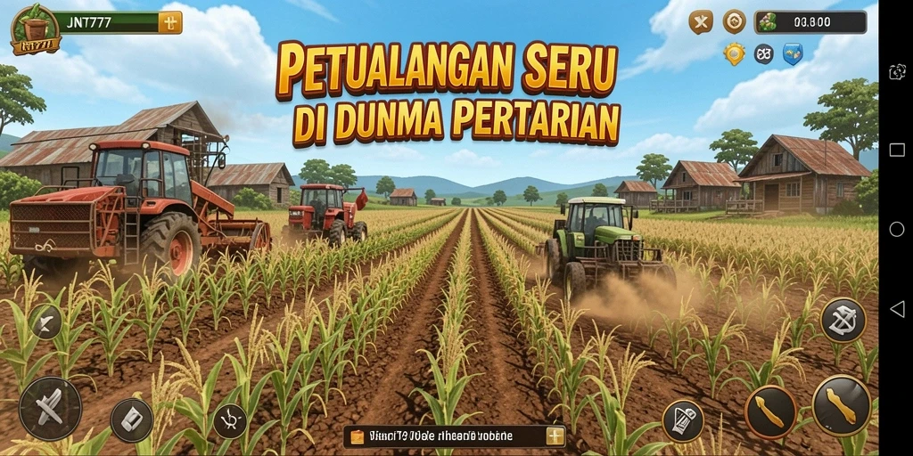 Screenshot gameplay JNT777 yang menampilkan proses bertani dan merawat hewan.
