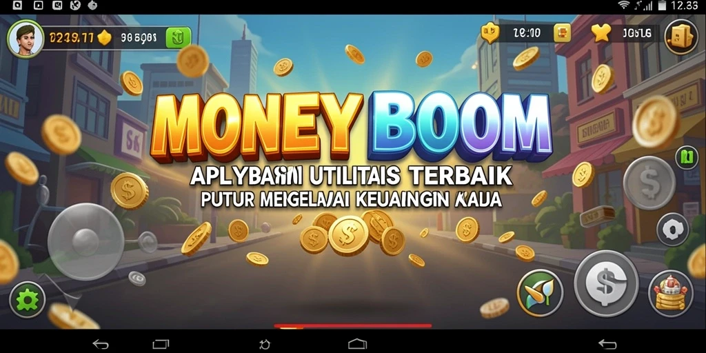 Tampilan aplikasi MONEYBOOM dengan grafik keuangan yang menarik.