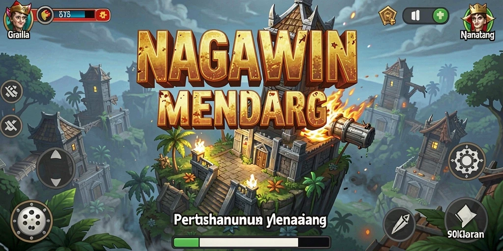 Tampilan gameplay NAGAWIN menampilkan menara yang menyerang musuh dengan strategi yang cerdas.