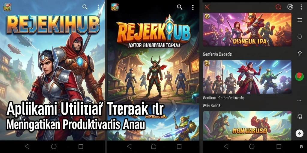 Tampilan utama aplikasi REJEKIHUB yang menunjukkan fitur-fitur utilitas.